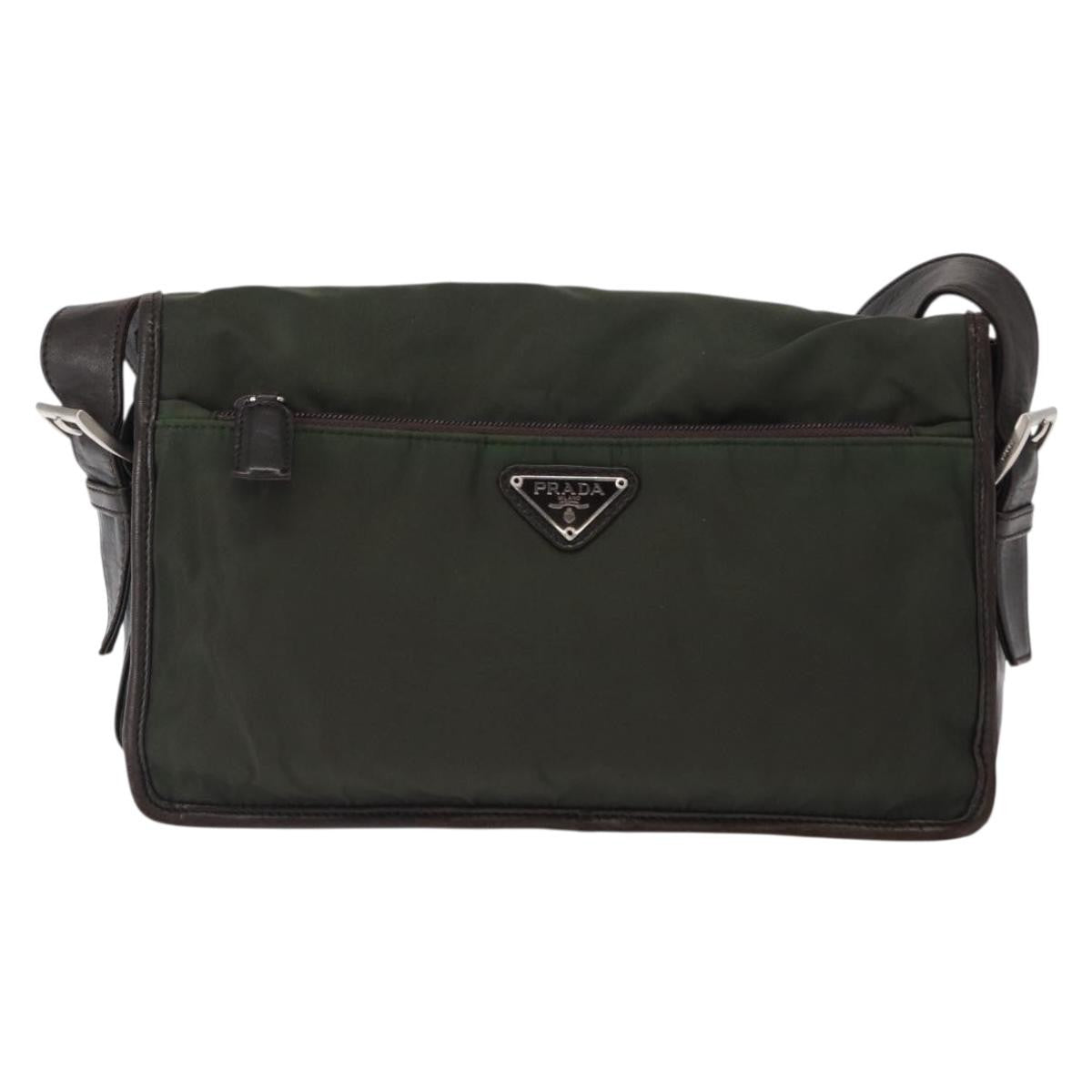Prada Double Buckle Flap Messenger Bag Tessuto Khaki Nylon Shoulder Bag Bag (Pre-Owned)