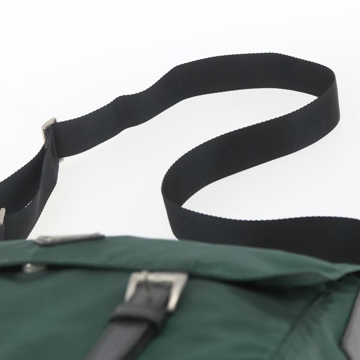 Prada Double Buckle Flap Messenger Bag Tessuto Green Nylon Shoulder Bag Bag (Pre-Owned)