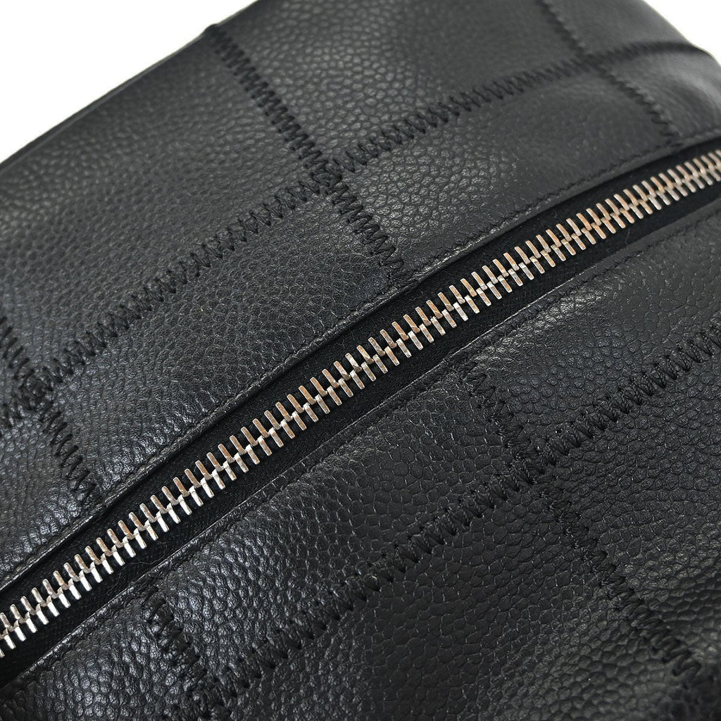 Chanel Square Stitch Bowler Bag Quilted Caviar Black Leather Shoulder Bag Bag (Pre-Owned)