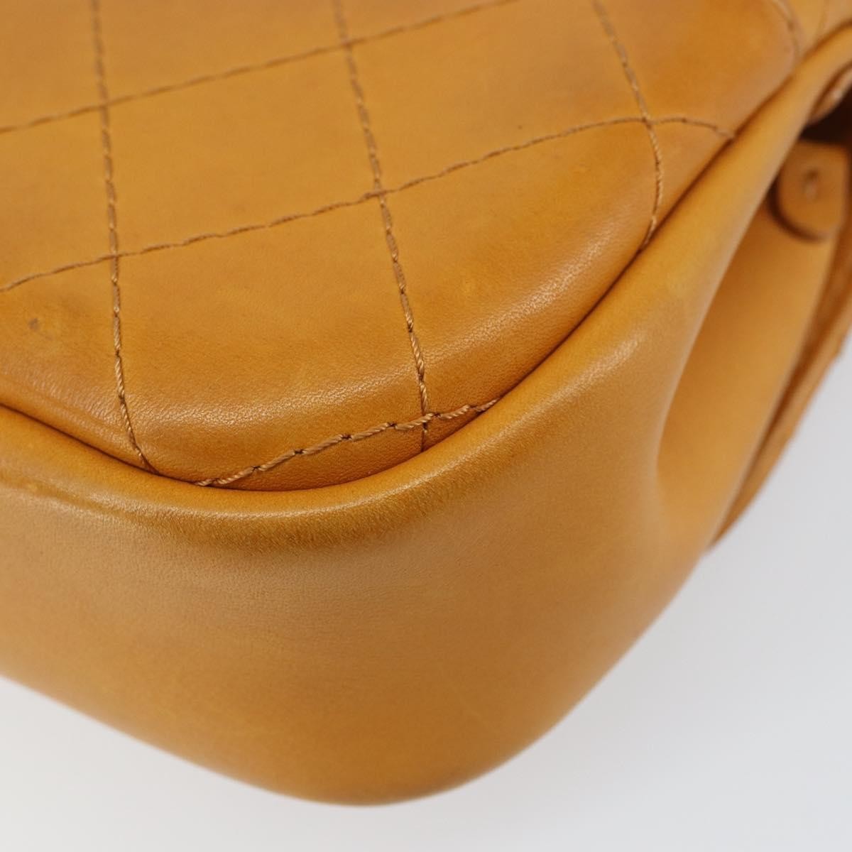 Chanel Chain Flap Bag Quilted Leather Orange Leather Shoulder Bag Bag (Pre-Owned)