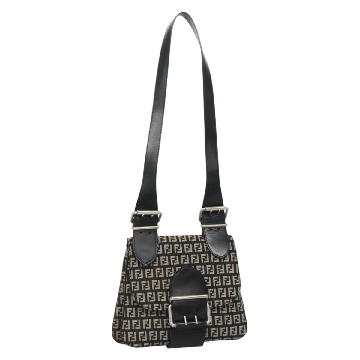 Fendi Buckle Flap Shoulder Bag Zucchino Canvas Black Canvas Shoulder Bag Bag (Pre-Owned)