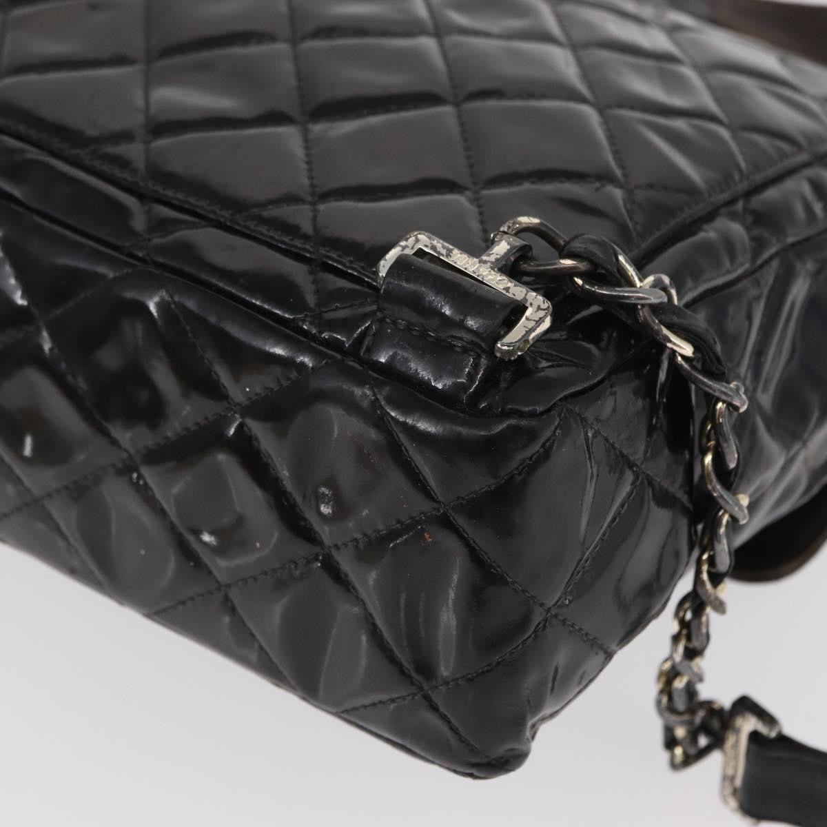 Chanel Vintage Square Flap Backpack Enamel Black Patent_Leather Backpack Bag (Pre-Owned)