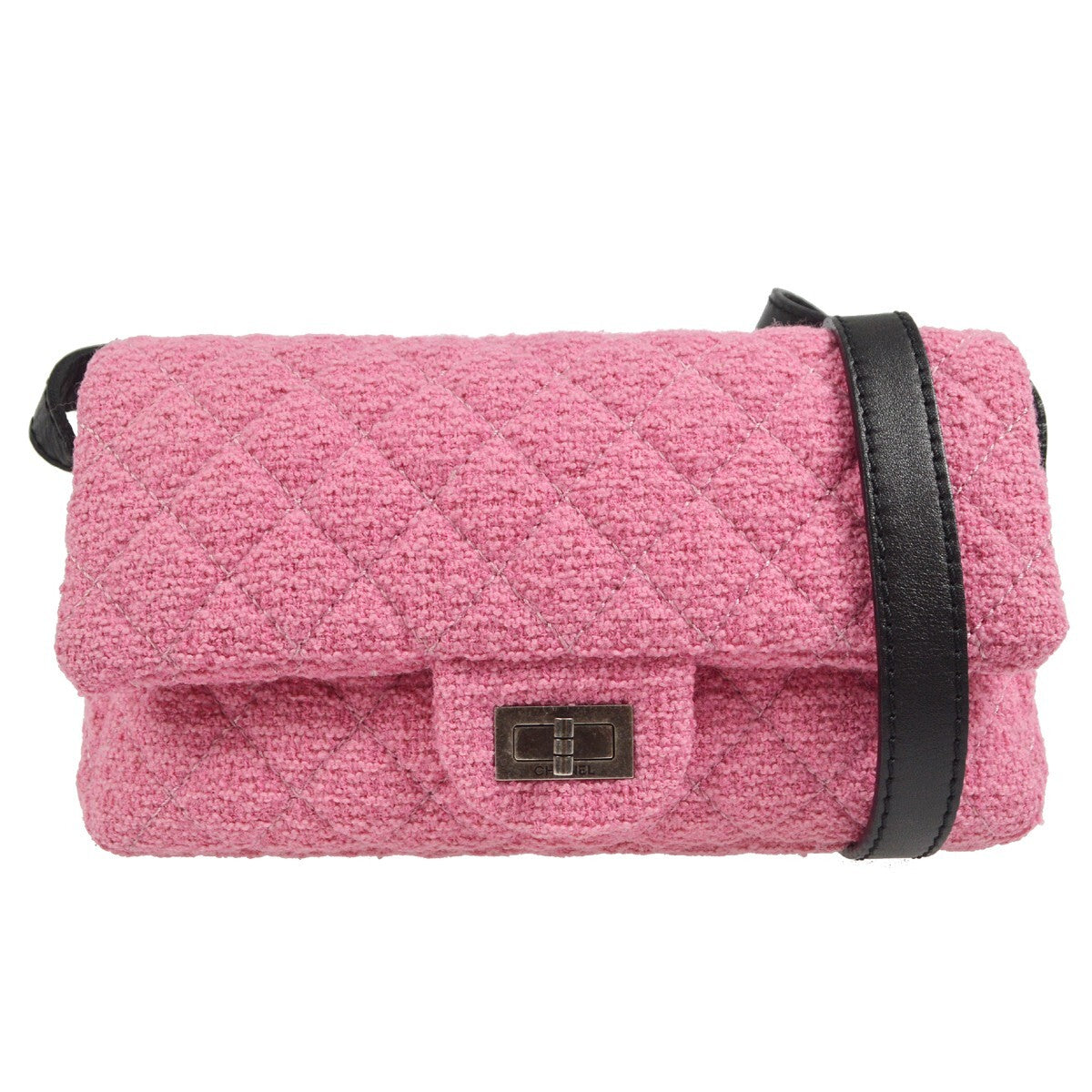 Chanel Easy Reissue Messenger Flap Bag Quilted Tweed Pink Tweed Shoulder Bag Bag (Pre-Owned)