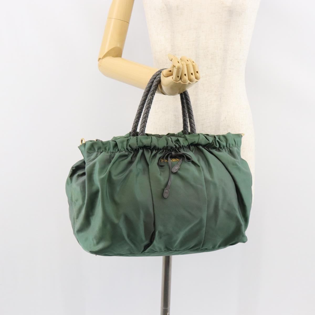 Prada Convertible Bow Tote Tessuto Green Nylon Handbag (Pre-Owned)