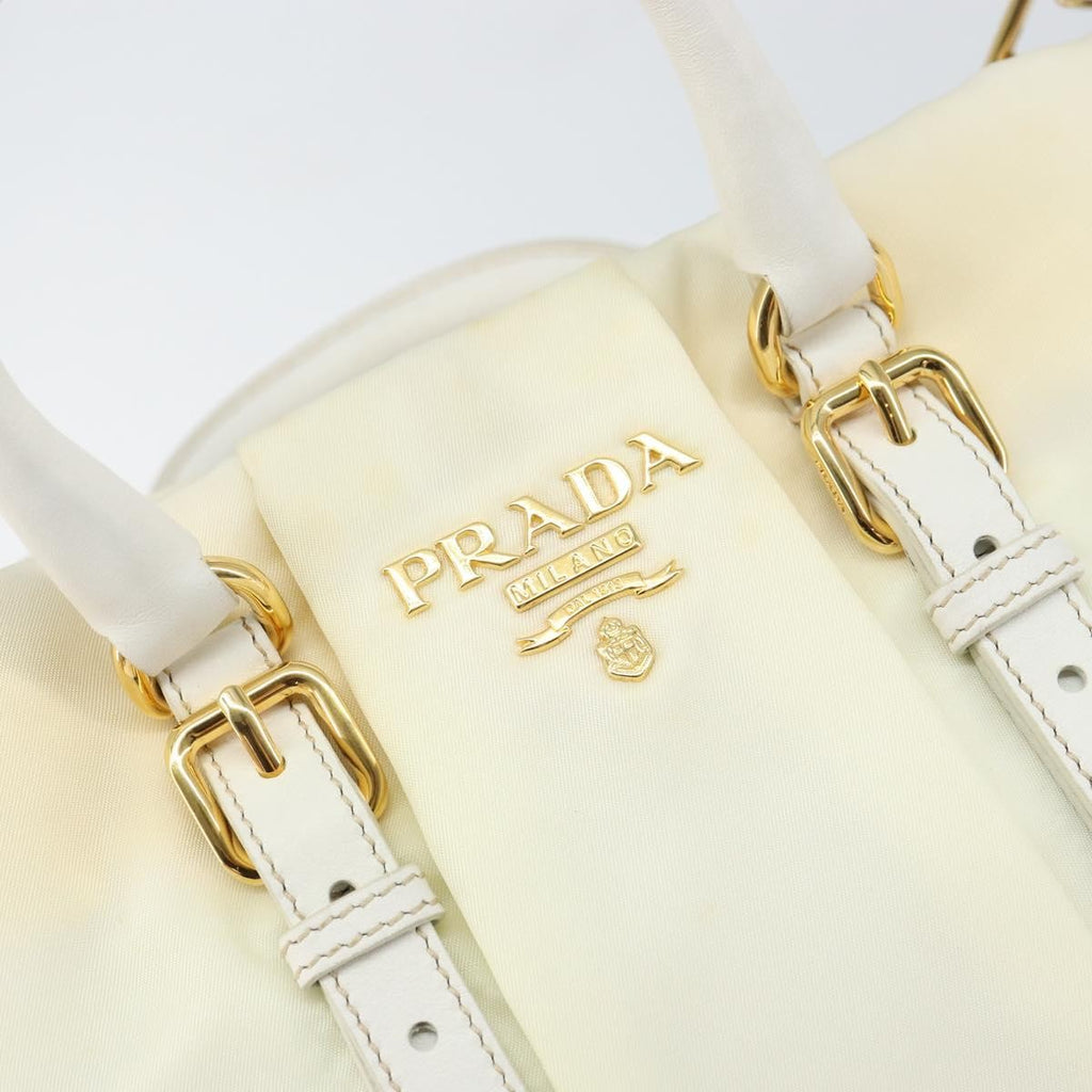 Prada Vintage Tote Tessuto With Leather White Nylon Tote Bag Bag (Pre-Owned)