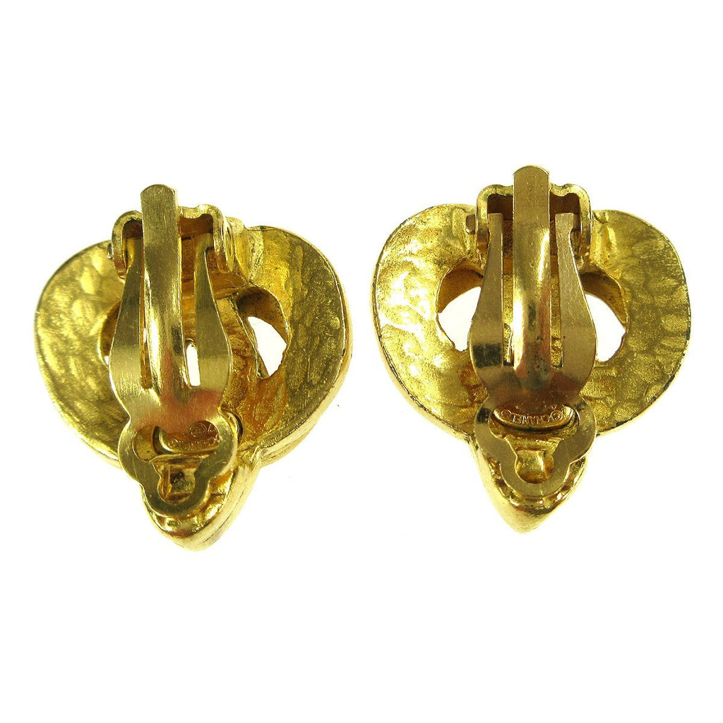 Chanel Vintage Cc Heart Clip-On Earrings Metal Gold Gold_Plated Earrings Jewelry (Pre-Owned)