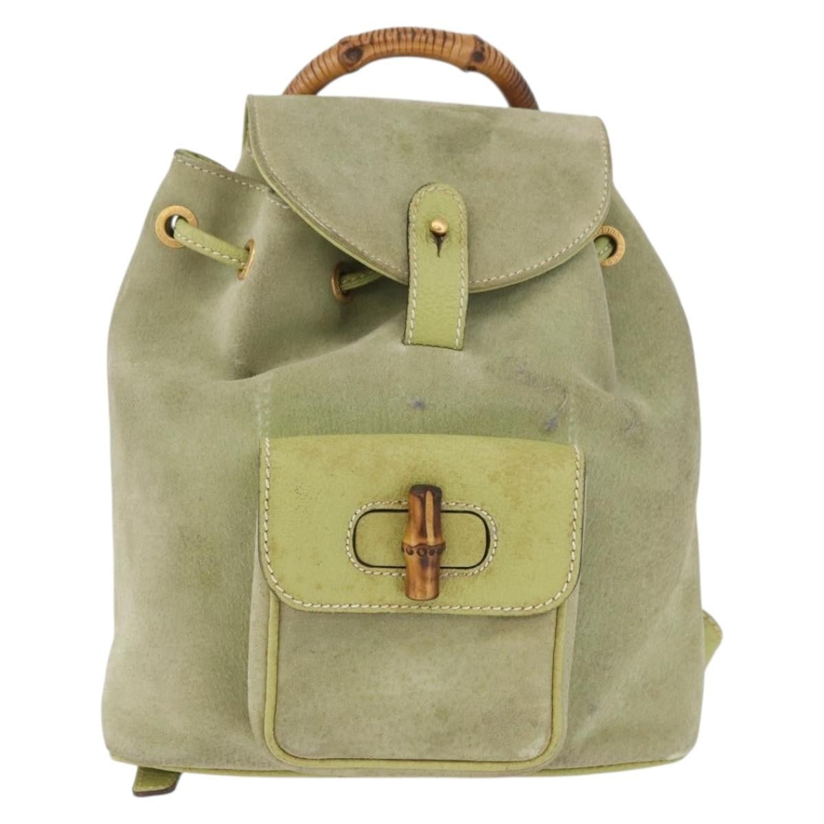 Gucci Gucci Bamboo Backpack Daim Green Suede Backpack Bag (Pre-Owned)