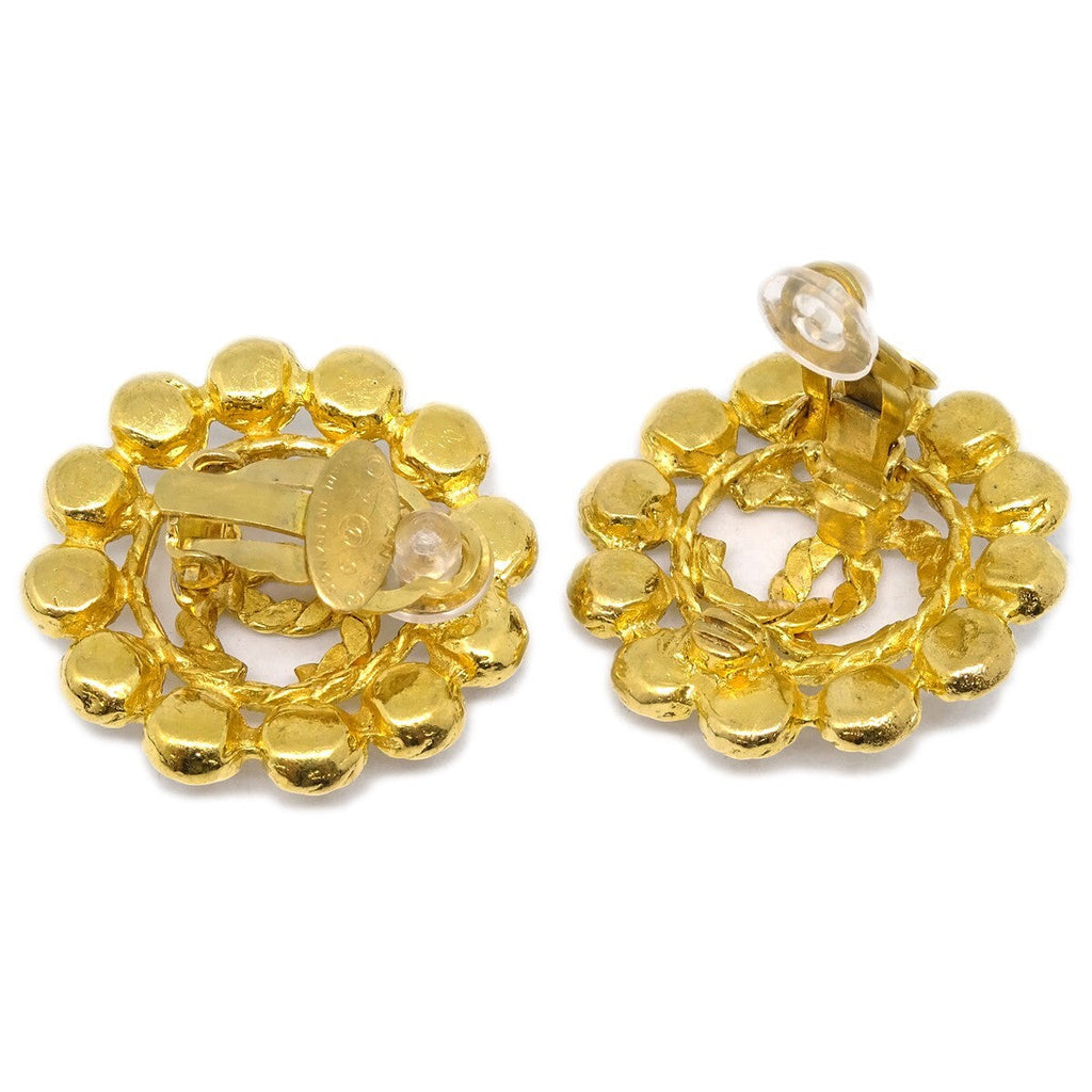 Chanel Vintage Round Cc Clip-On Earrings Metal Gold Gold_Plated Earrings Jewelry (Pre-Owned)