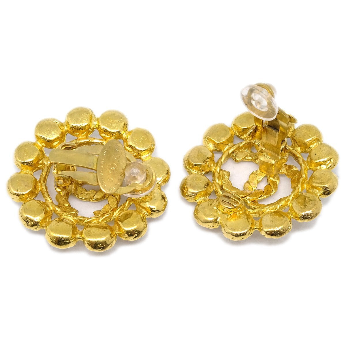Chanel Vintage Round Cc Clip-On Earrings Metal Gold Gold_Plated Earrings Jewelry (Pre-Owned)