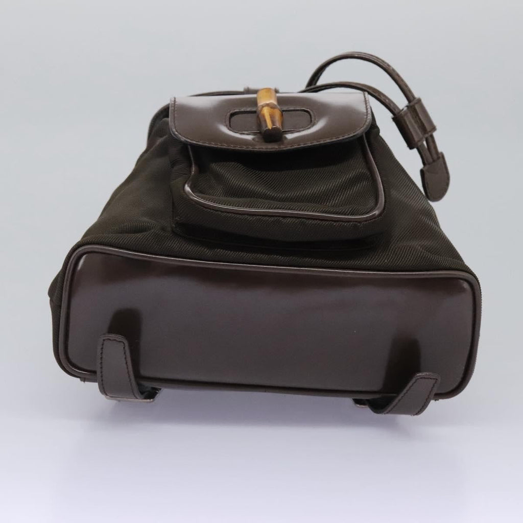 Gucci Vintage Bamboo Backpack Nylon And Patent Leather Brown Nylon Backpack Bag (Pre-Owned)