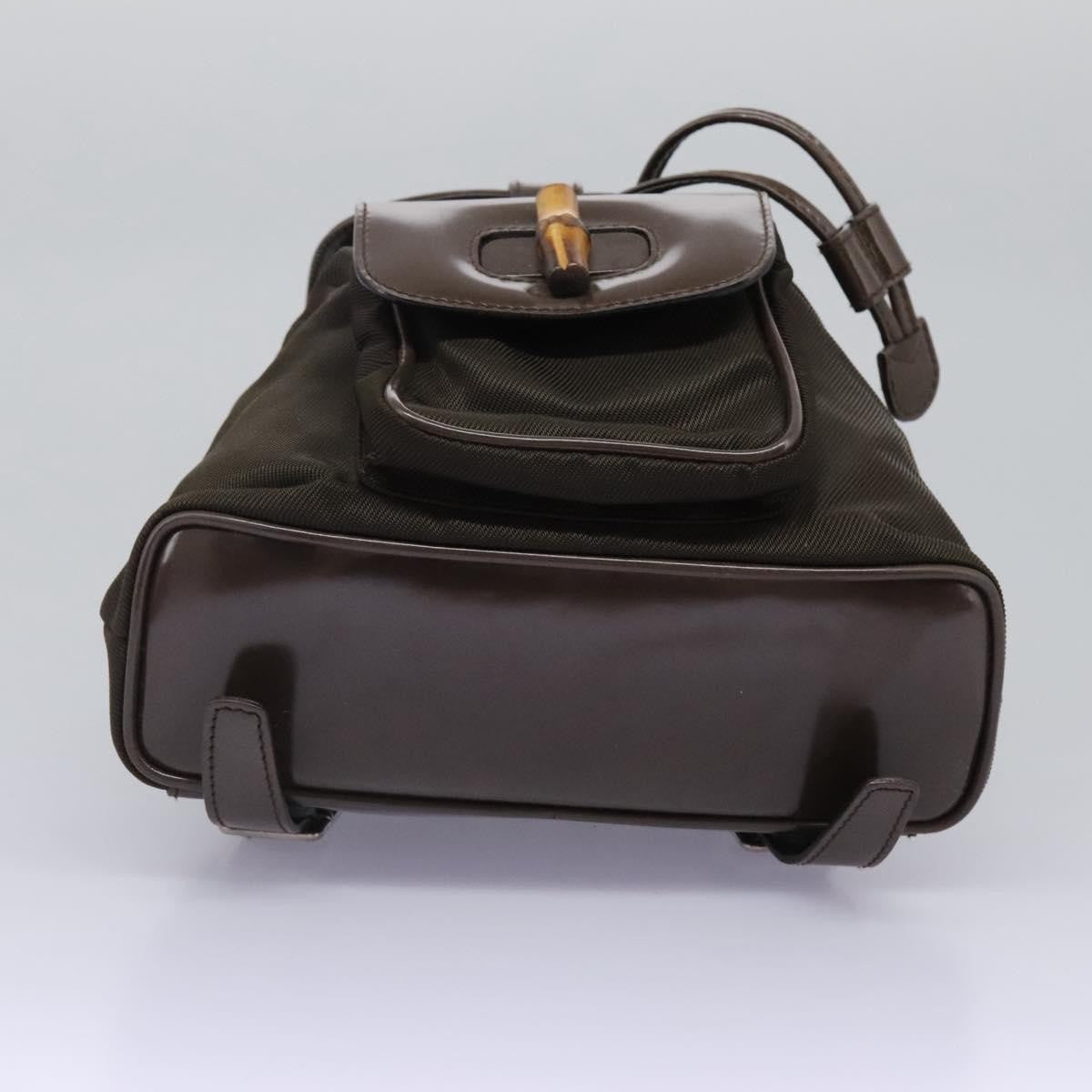 Gucci Vintage Bamboo Backpack Nylon And Patent Leather Brown Nylon Backpack Bag (Pre-Owned)