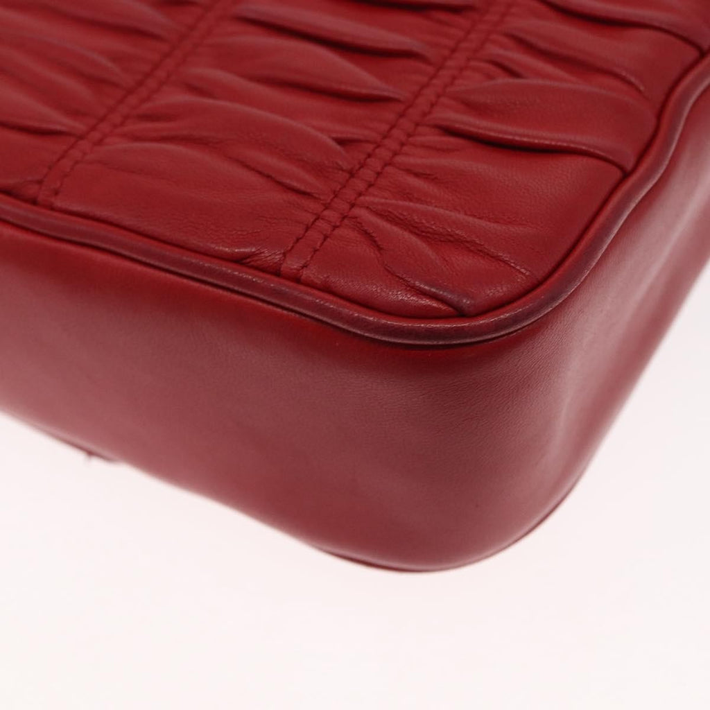 Prada Gaufre Chain Flap Shoulder Bag Nappa Leather Red Leather Shoulder Bag Bag (Pre-Owned)
