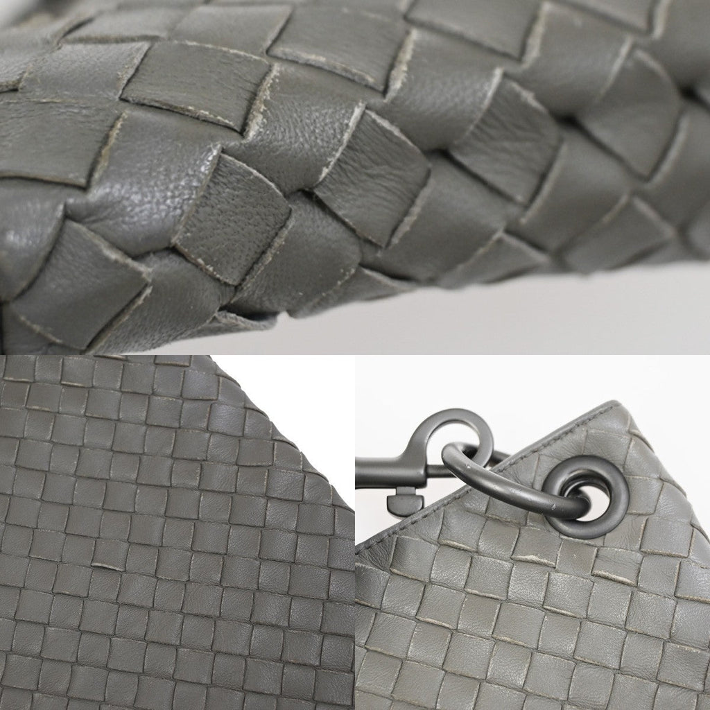 Bottega Veneta Flat Messenger Bag Intrecciato Nappa Gray Leather Shoulder Bag Bag (Pre-Owned)