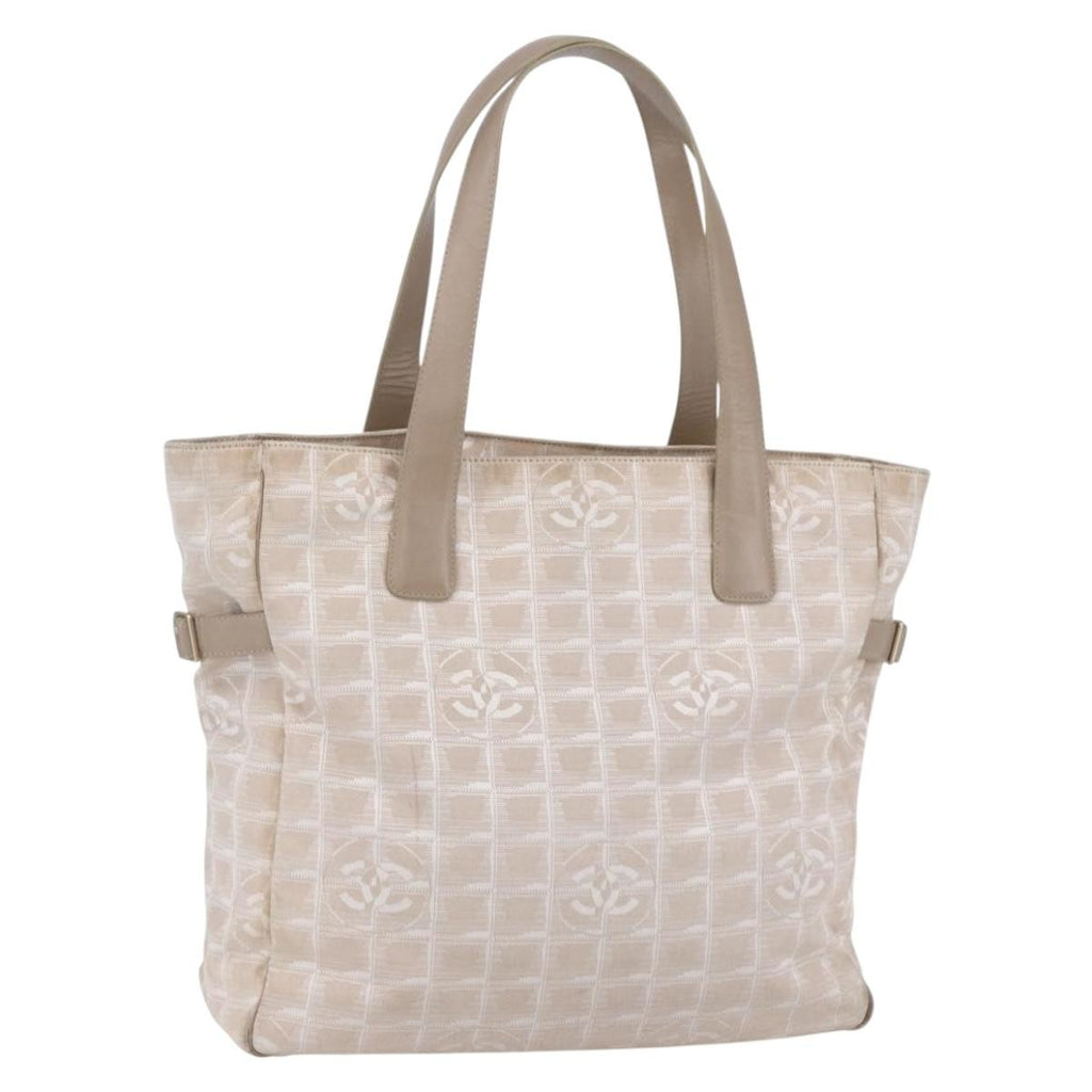 Chanel Travel Line Tote Nylon Beige Nylon Tote Bag Bag (Pre-Owned)