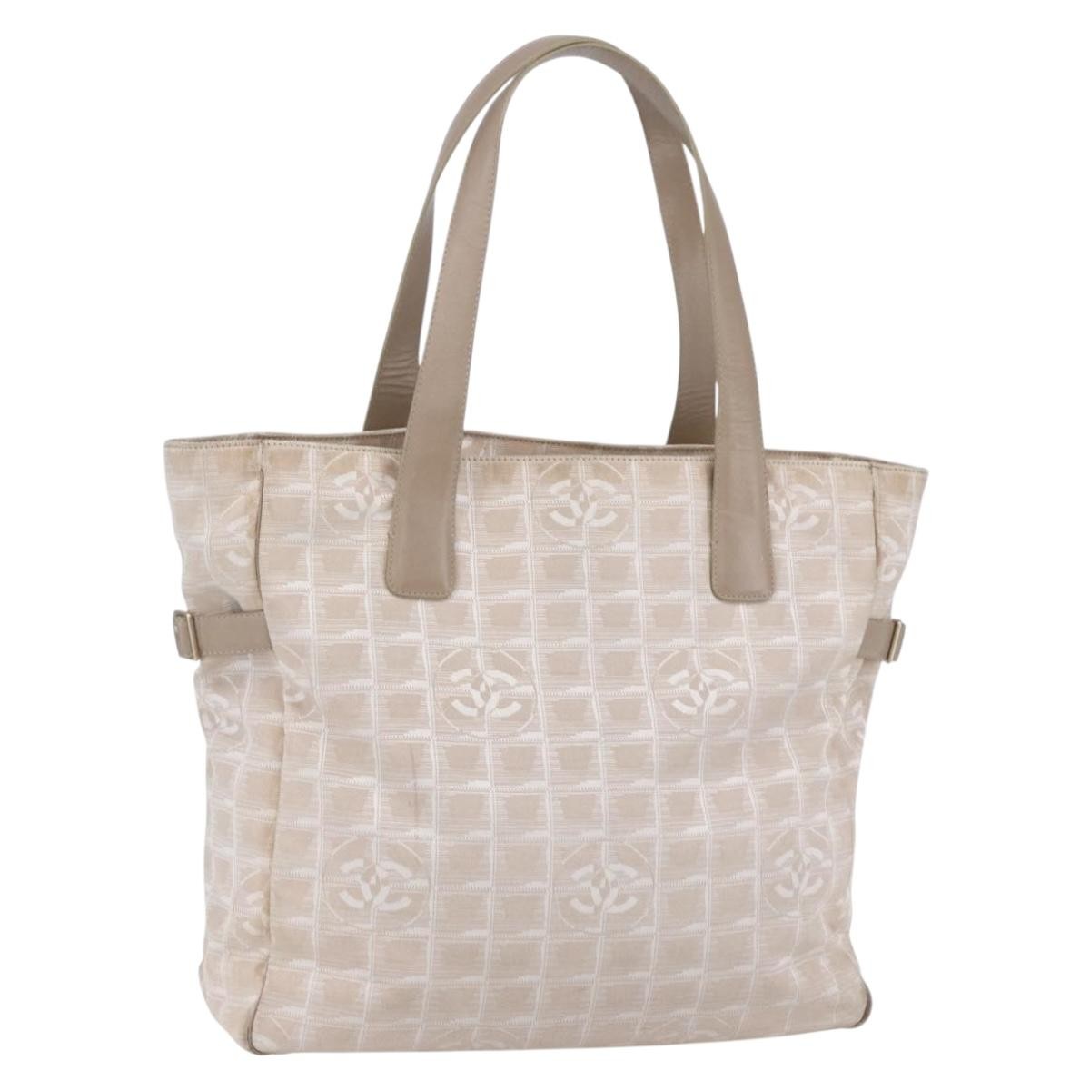 Chanel Travel Line Tote Nylon Beige Nylon Tote Bag Bag (Pre-Owned)