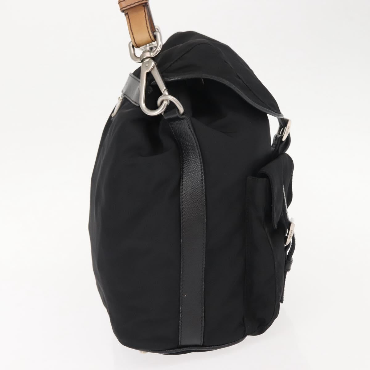 Prada Double Pocket Drawstring Shoulder Bag Tessuto Black Nylon Shoulder Bag Bag (Pre-Owned)