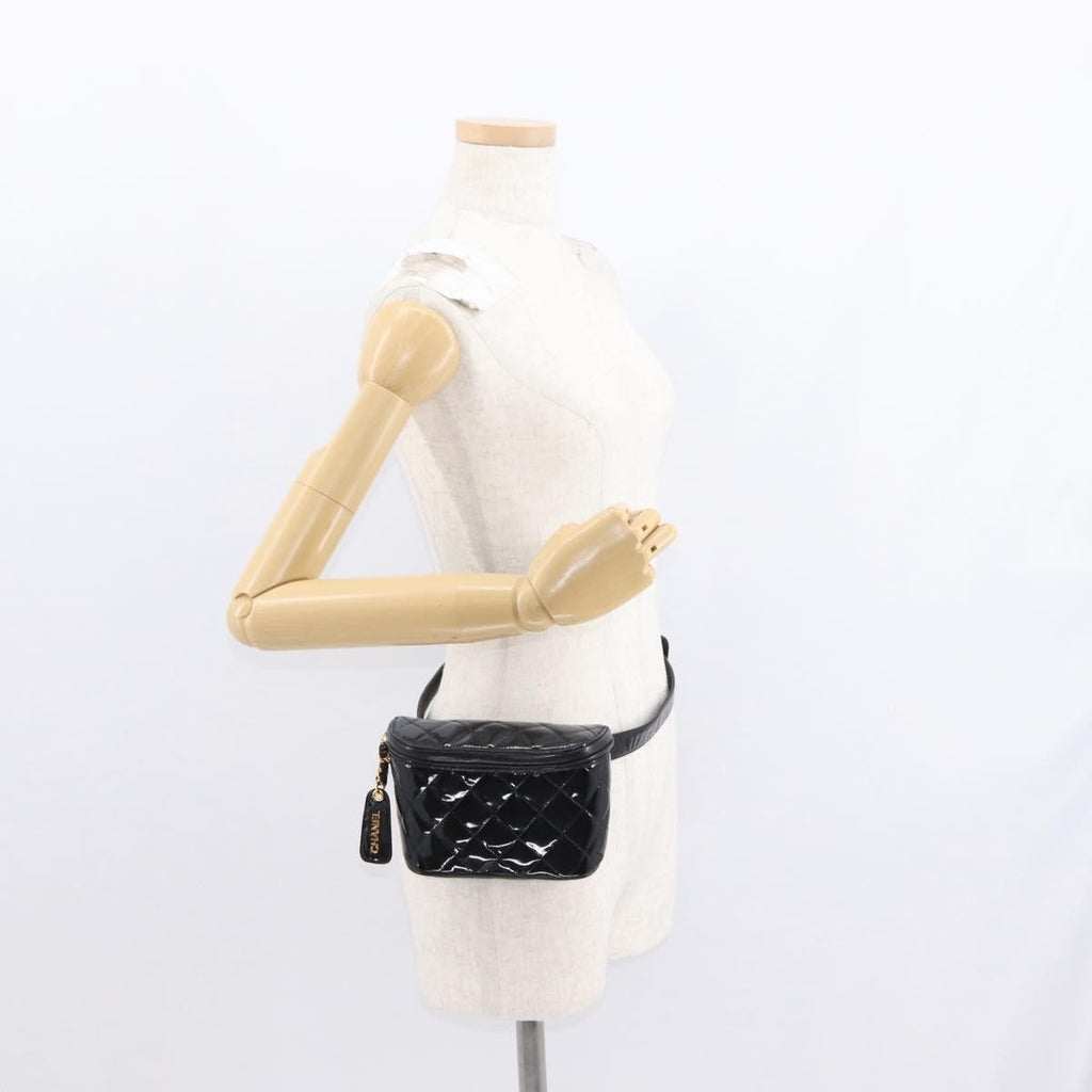 Chanel Vintage Zip Belt Bag Quilted Lambskin Black Patent_Leather Clutche & Pouche Bag (Pre-Owned)