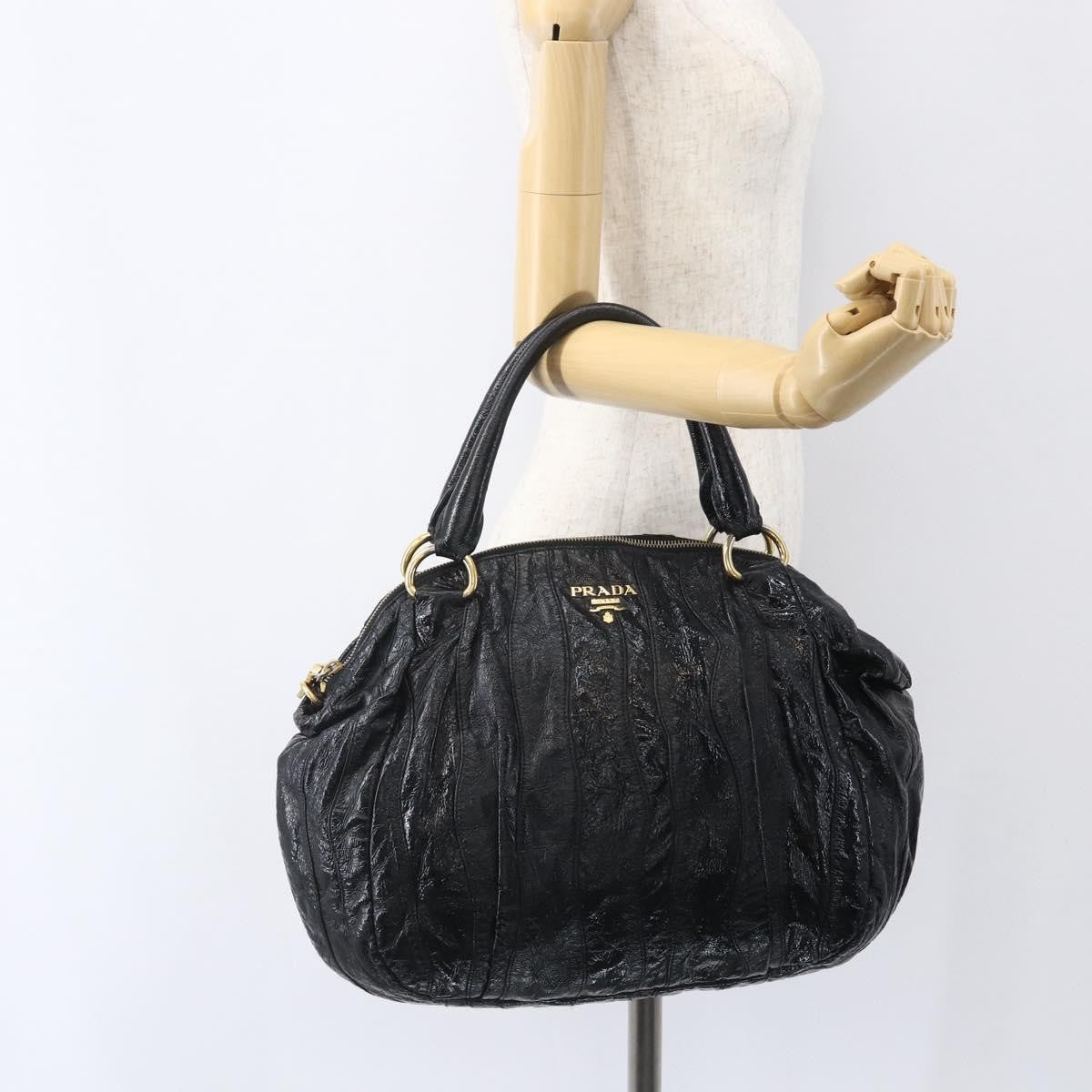 Prada Waves Hobo Leather And Tessuto Black Leather Handbag (Pre-Owned)