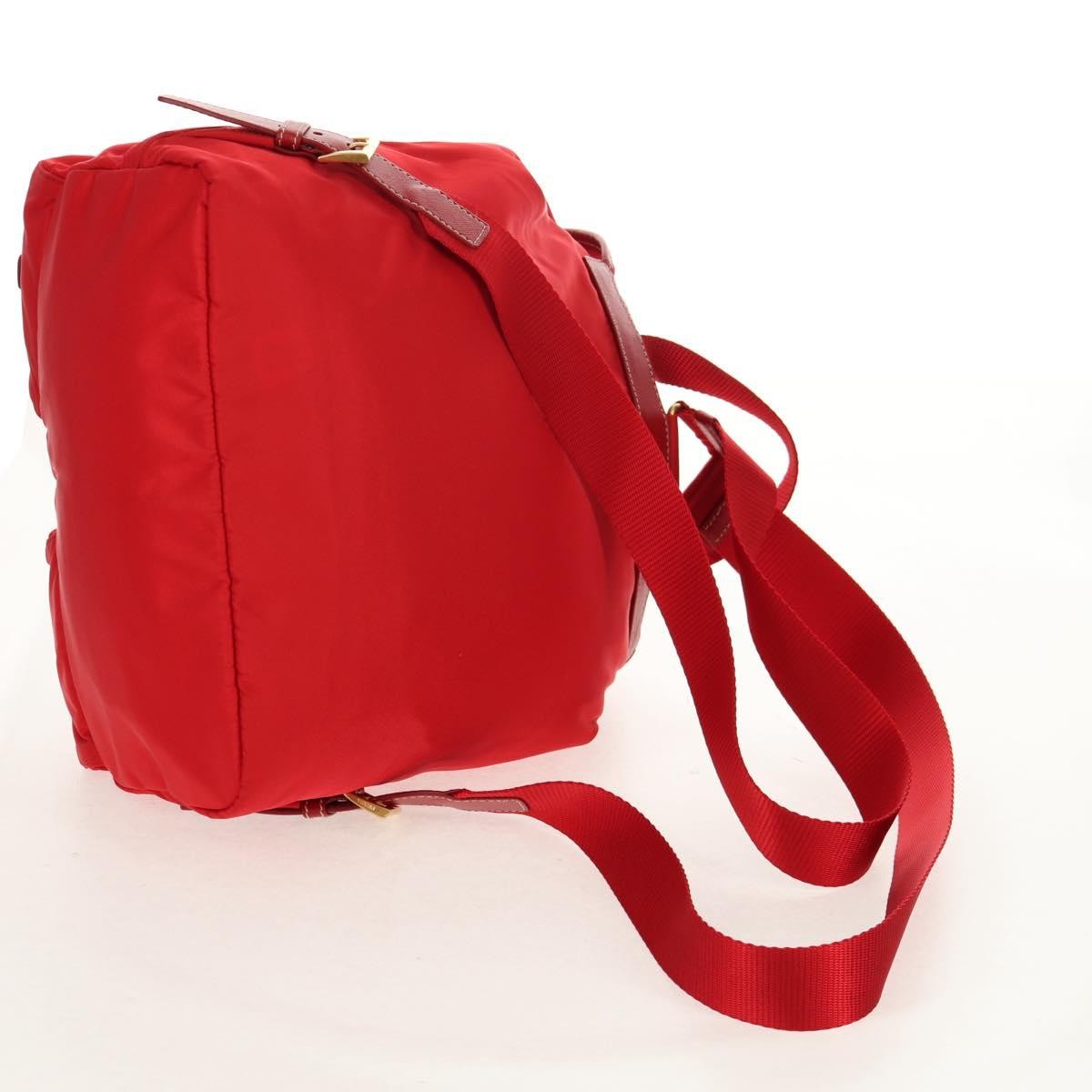 Prada Vela Double Front Pocket Backpack Tessuto With Saffiano Leather Red Nylon Backpack Bag (Pre-Owned)