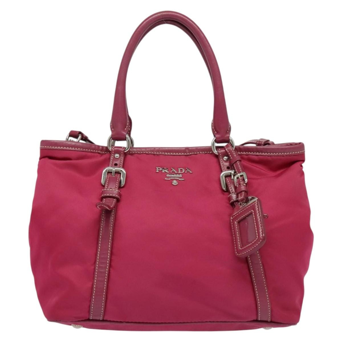 Prada Convertible Belted Hobo Tessuto With Leather Pink Nylon Tote Bag Bag (Pre-Owned)