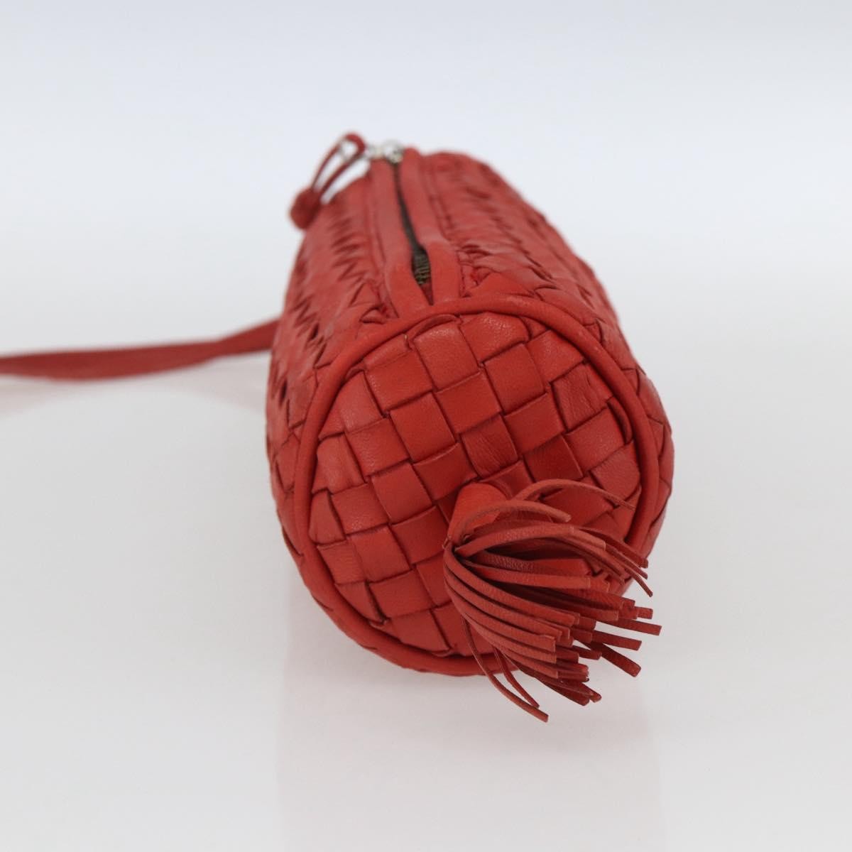 Bottega Veneta Intrecciato Clutch Bag Leather Red Leather Clutche & Pouche Bag (Pre-Owned)