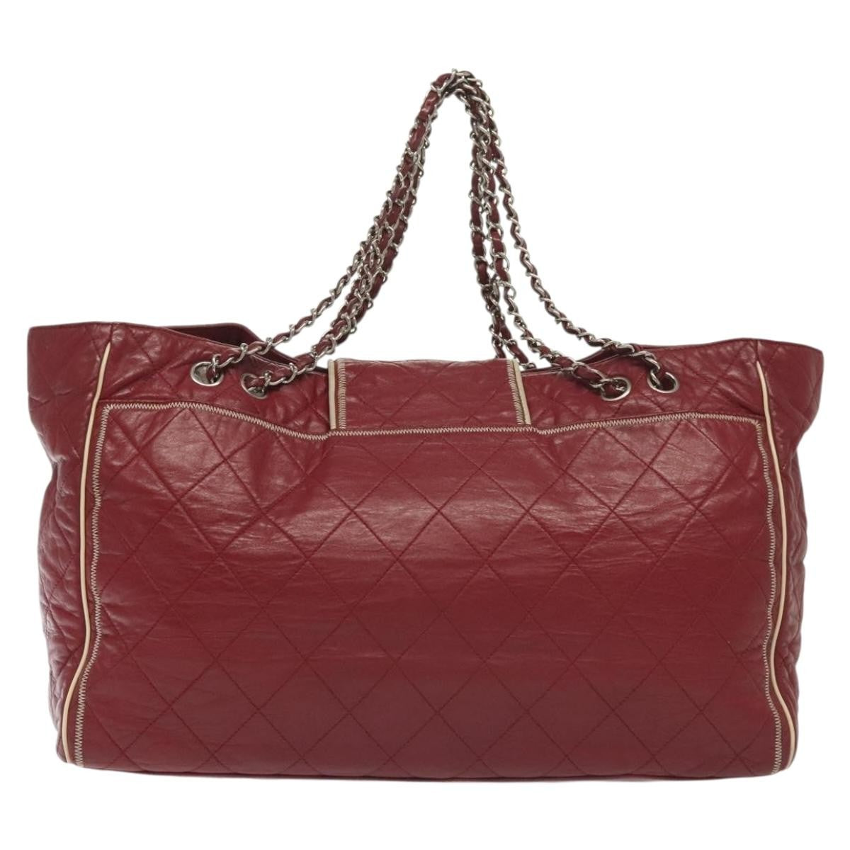 Chanel Vintage Reissue Chain Shopping Tote Leather Red Leather Bag (Pre-Owned)