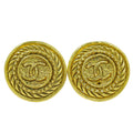 Chanel Vintage Cc Logo Round Clip On Earrings Textured Metal Gold Gold_Plated Earrings Jewelry (Pre-Owned)
