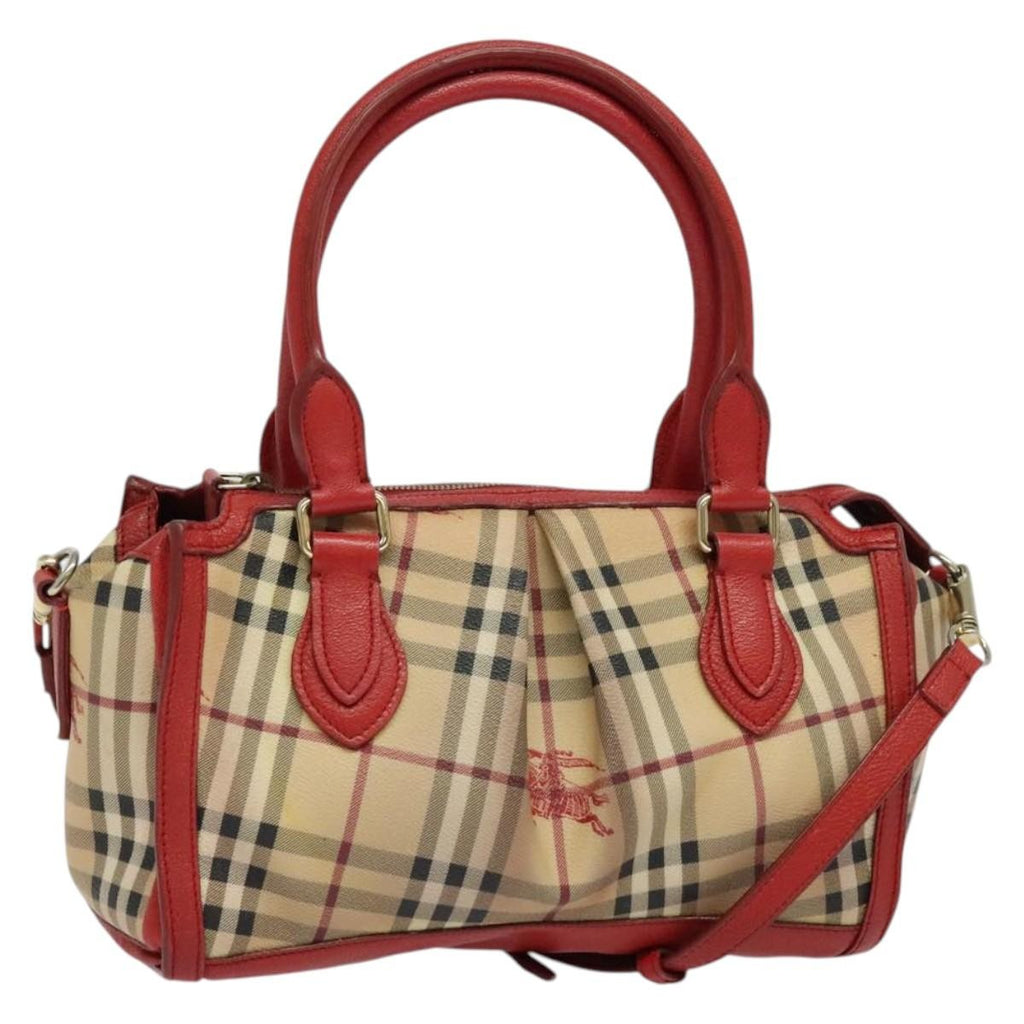 Burberry Pilgrim Satchel Haymarket Coated Canvas Beige Canvas Handbag (Pre-Owned)