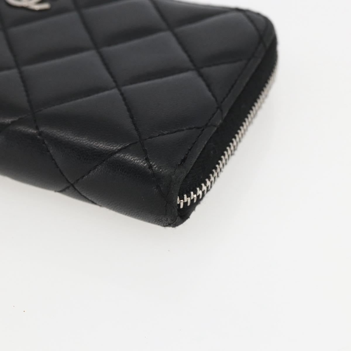 Chanel Zip Around Organizer Wallet Quilted Lambskin Black Leather Wallets Accessory (Pre-Owned)