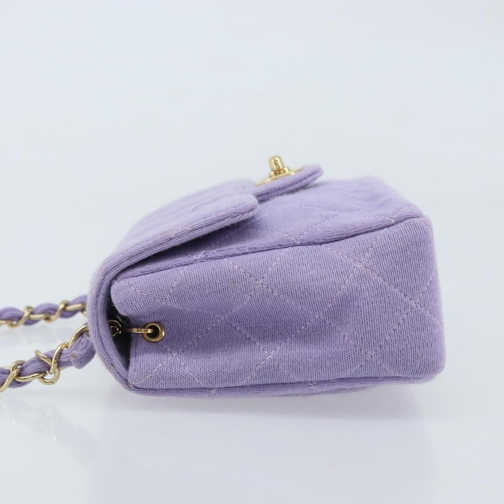 Chanel Square Classic Single Flap Bag Fabric Purple Cotton Crossbody Bag Bag (Pre-Owned)