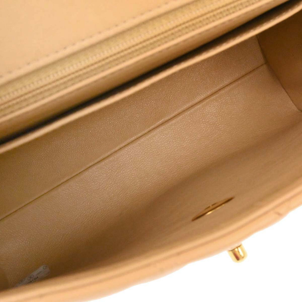 Chanel Vintage Top Handle Flap Bag Quilted Lambskin Beige Leather Handbag (Pre-Owned)