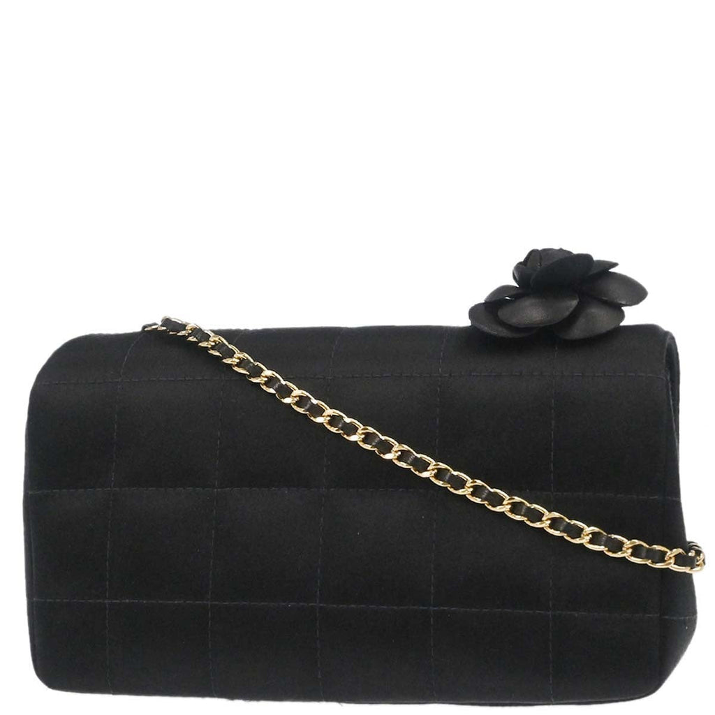 Chanel Chocolate Bar Flap Bag Quilted Satin Black Satin Shoulder Bag Bag (Pre-Owned)