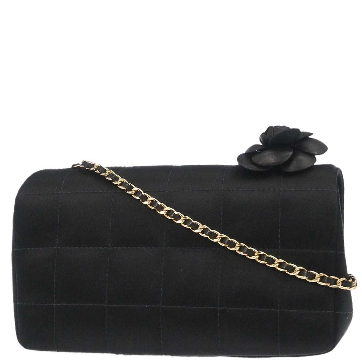 Chanel Chocolate Bar Flap Bag Quilted Satin Black Satin Shoulder Bag Bag (Pre-Owned)