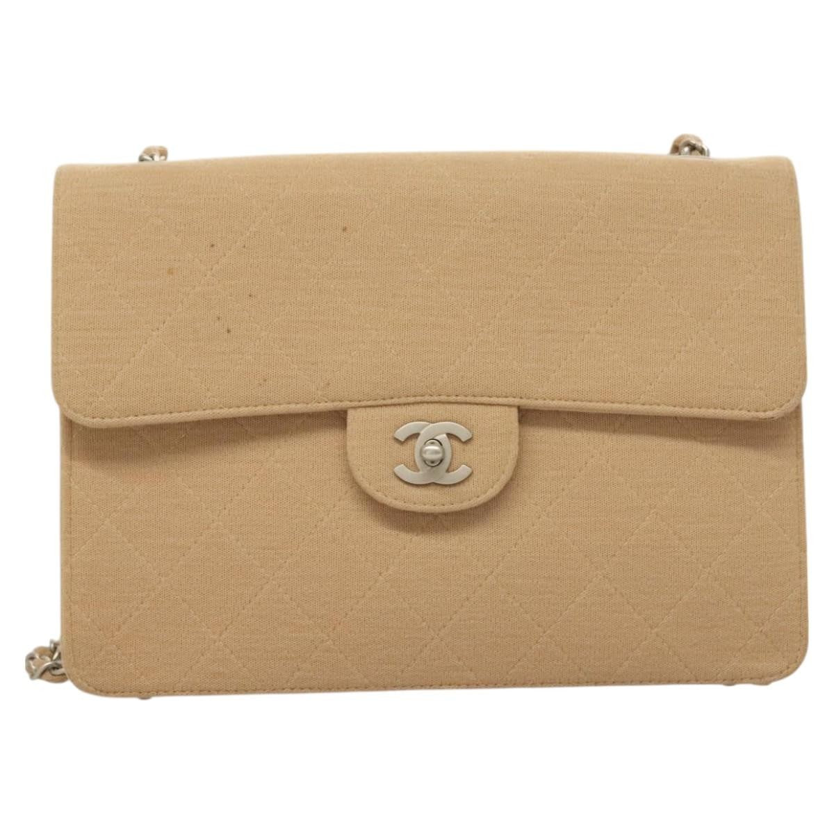 Chanel Matelasse Chain Shoulder Bag Leather Beige Cotton Shoulder Bag Bag (Pre-Owned)