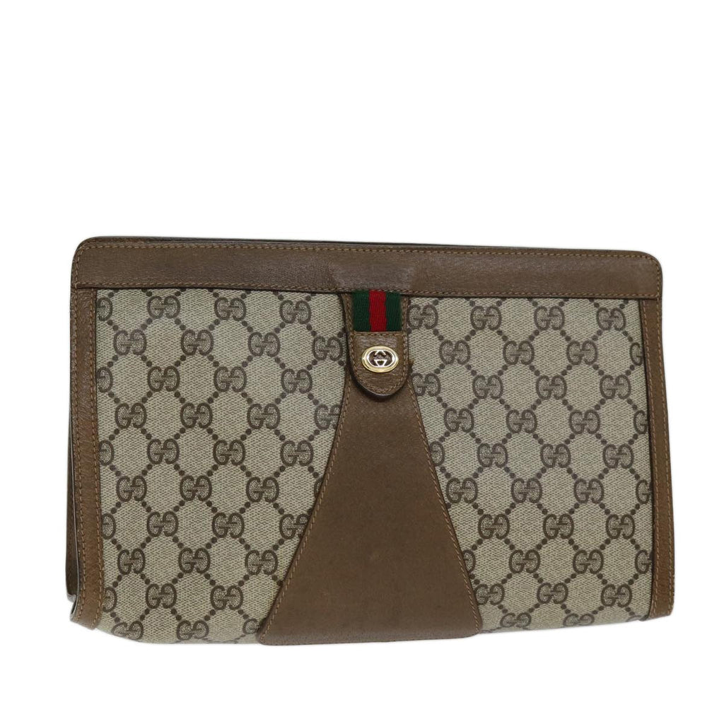 Gucci Sherry Line Pouch Canvas Beige Canvas Clutche & Pouche Bag (Pre-Owned)