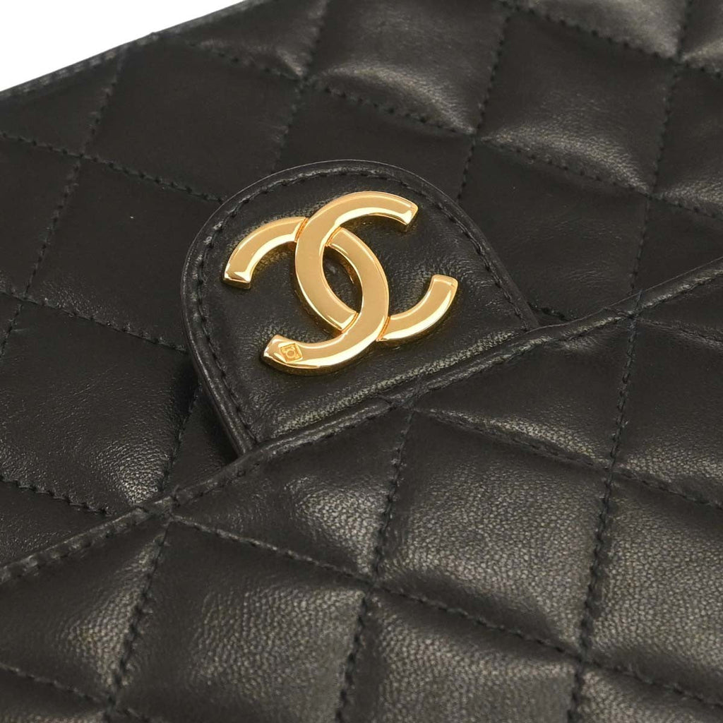 Chanel Flap Shoulder Bag Quilted Lambskin Black Leather Handbag (Pre-Owned)