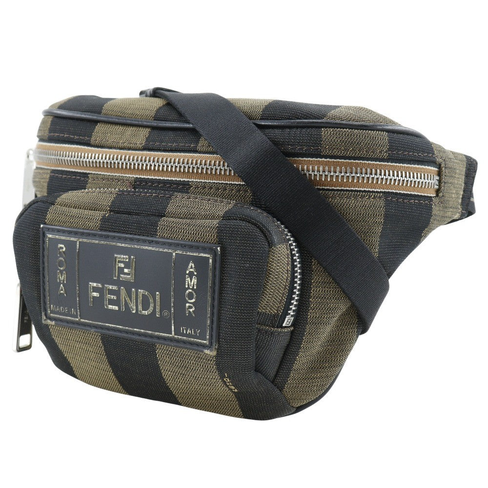 Fendi Front Pocket Waist Bag Pequin Canvas Brown Nylon Clutche & Pouche Bag (Pre-Owned)