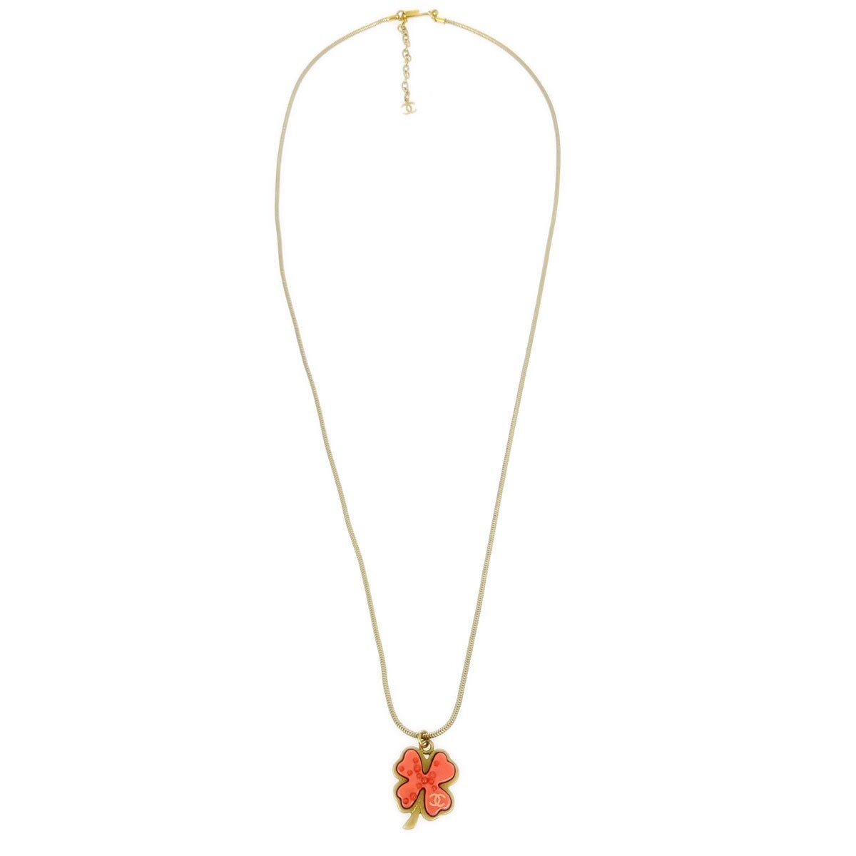 Chanel Vintage Cc Clover Pendant Necklace Resin Gold Metal Necklace Jewelry (Pre-Owned)