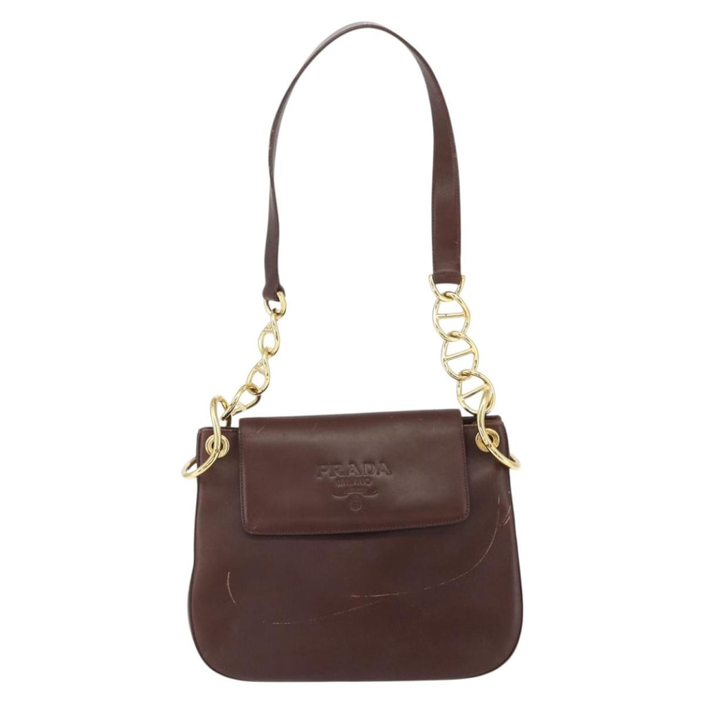 Prada Vintage Shoulder Bag Leather Brown Leather Shoulder Bag Bag (Pre-Owned)