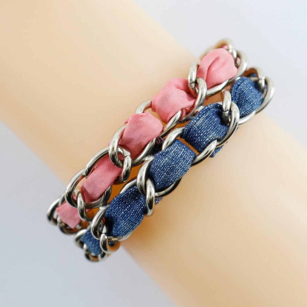 Chanel Coco Mark Chain 2 Bracelet Metal And Denim Multicolour Mesh Bracelet Jewelry (Pre-Owned)