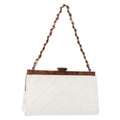 Chanel Wooden Frame Striped Shoulder Bag Leather White Leather Shoulder Bag Bag (Pre-Owned)