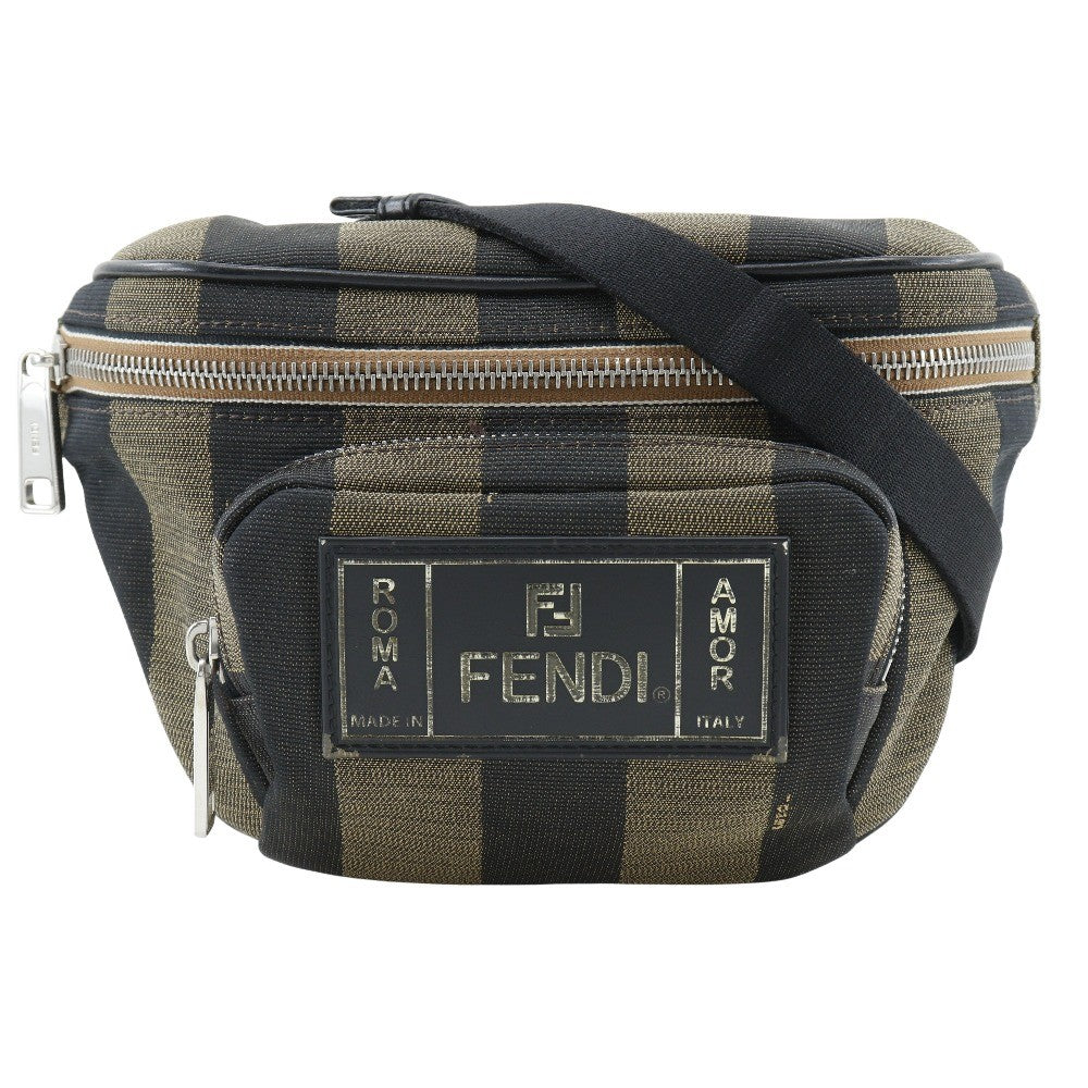 Fendi Front Pocket Waist Bag Pequin Canvas Brown Nylon Clutche & Pouche Bag (Pre-Owned)