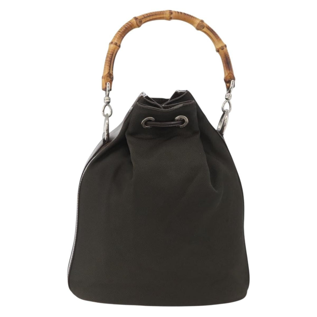 Gucci Vintage Bamboo Bucket Bag Nylon And Leather Khaki Nylon Handbag (Pre-Owned)