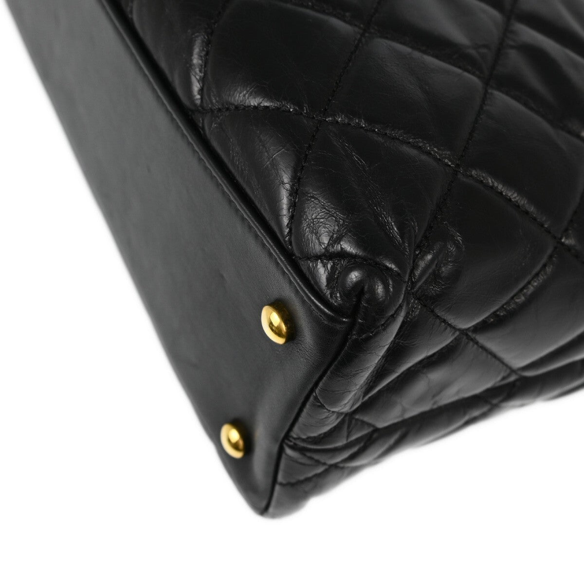 Chanel Gold Bar Tote Quilted Aged Calfskin Black Leather Tote Bag Bag (Pre-Owned)