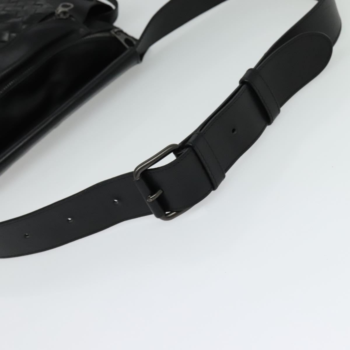 Bottega Veneta Utility Waist Bag Leather With Intrecciato Black Leather Shoulder Bag Bag (Pre-Owned)