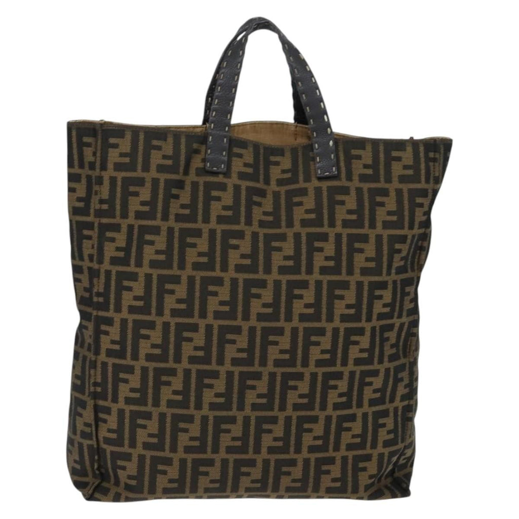 Fendi Open Shopping Tote Zucca Canvas Brown Canvas Tote Bag Bag (Pre-Owned)