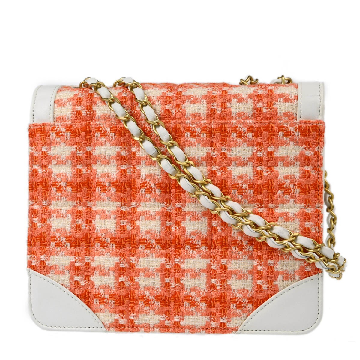 Chanel Vintage Chocolate Bar Cc Flap Bag Quilted Tweed Orange Tweed Clutche & Pouche Bag (Pre-Owned)