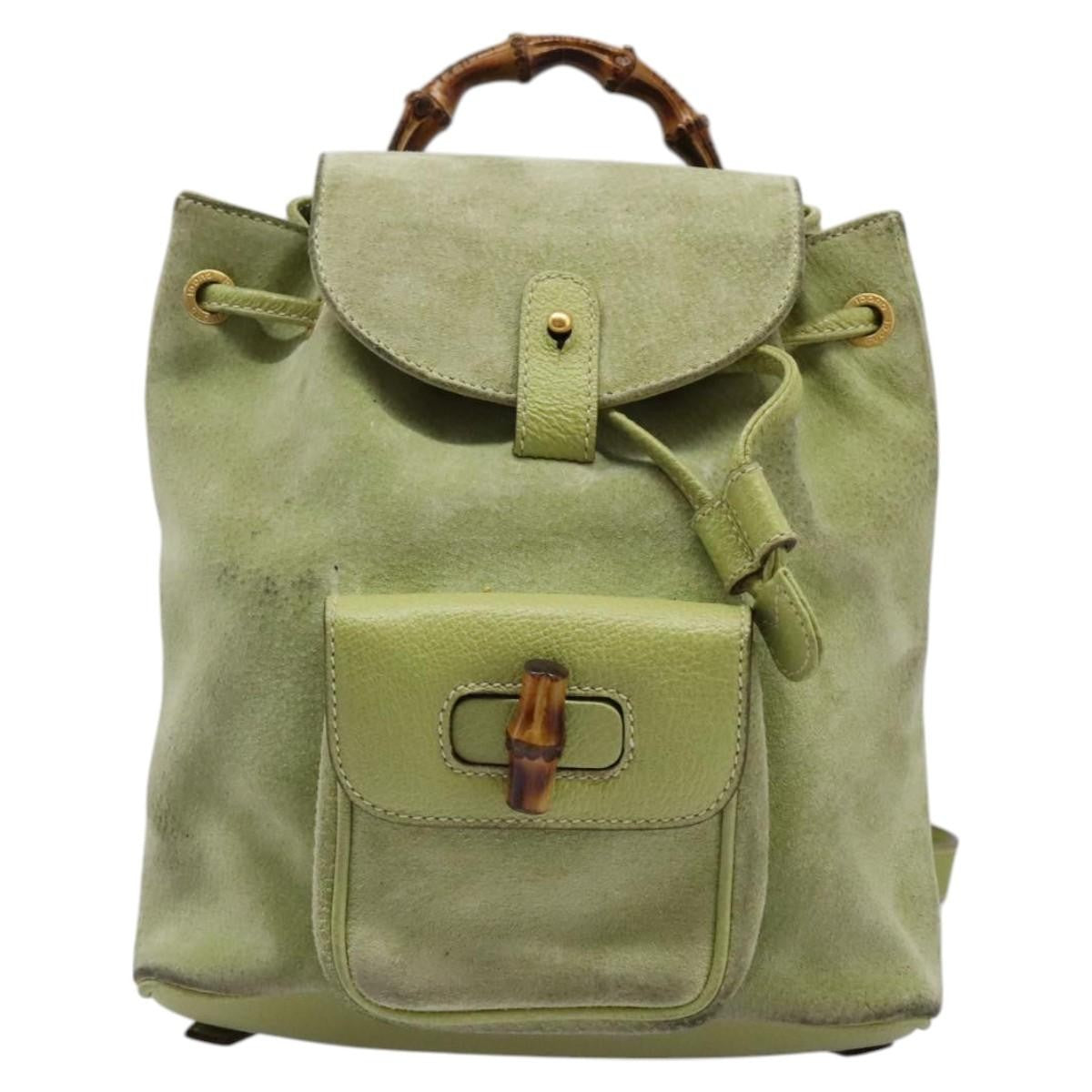 Gucci Gucci Bamboo Backpack Daim Green Suede Backpack Bag (Pre-Owned)