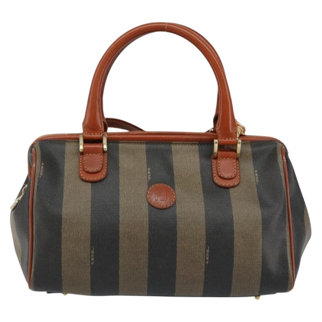Fendi Vintage Pequin Convertible Boston Bag Coated Canvas Black Canvas Handbag (Pre-Owned)