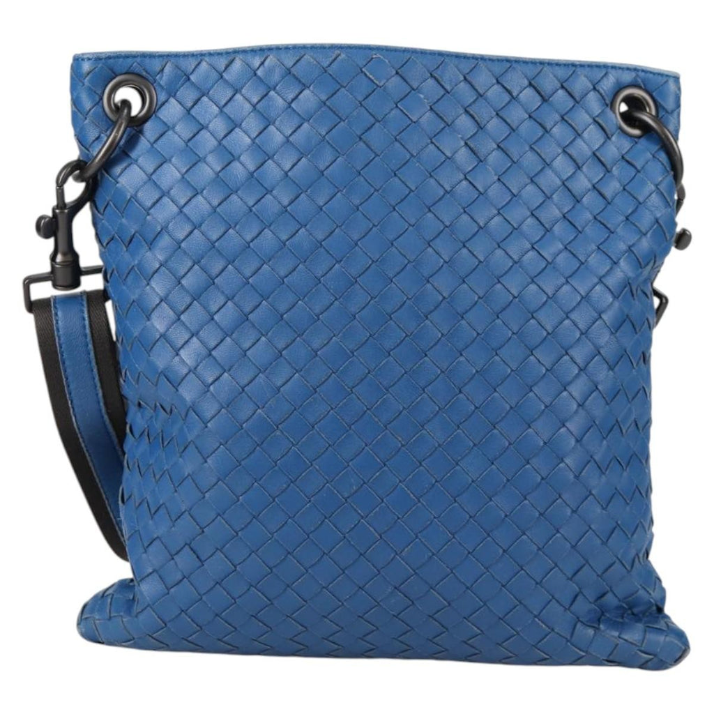 Bottega Veneta Flat Messenger Bag Intrecciato Nappa Blue Leather Shoulder Bag Bag (Pre-Owned)